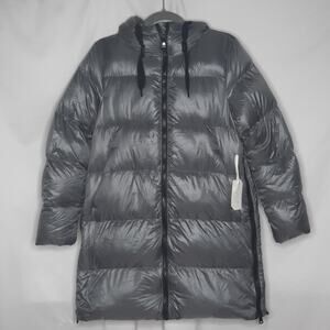 Stylus Women's Long Hooded Down Puffer Jacket Pewter Grey Small